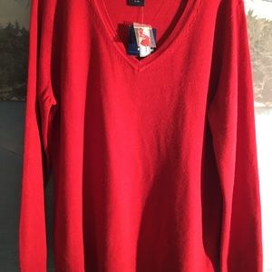 NWT Basic Editions Beautiful Red V neck sweater.